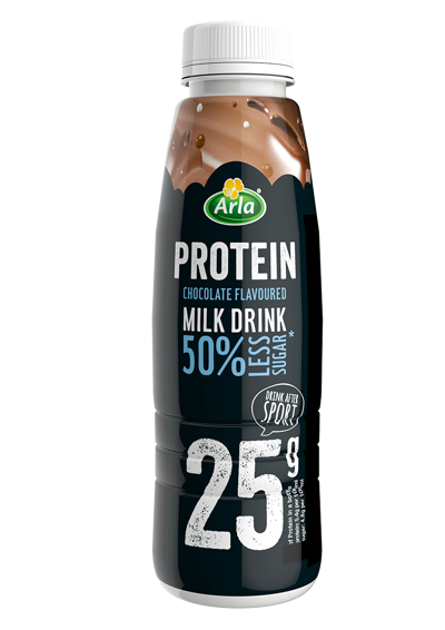 Chocolate milk drink with protein, less sugar